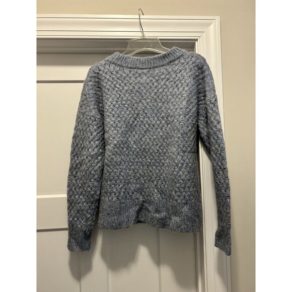 Magaschoni Alpaca Wool Blend Basketweave Chunky Knit Blue Sweater Size Medium - Picture 6 of 6